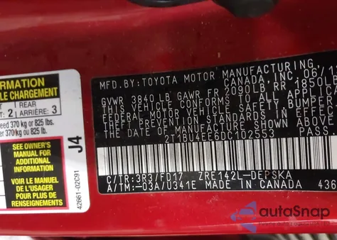 2013 Toyota Corolla S from USA, damaged, VIN 2T1BU4EE6DC102553